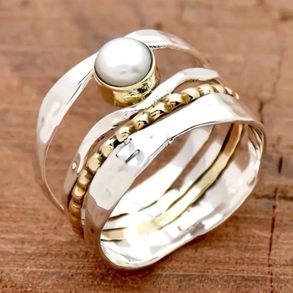 Jewelry - Gold and Silver Ring with Pearl Accent